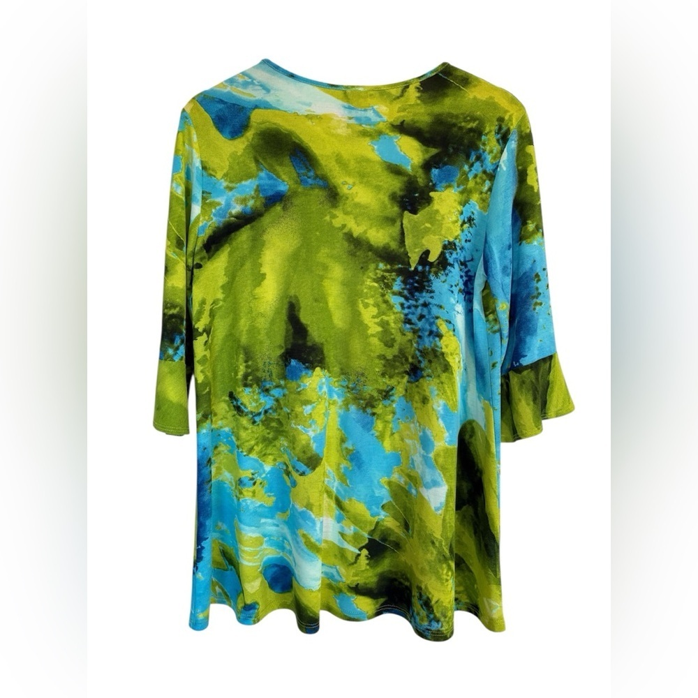 Clara Sun Woo Watercolor Tunic Top V Neck Large Boho Art to Wear - Picture 2 of 9